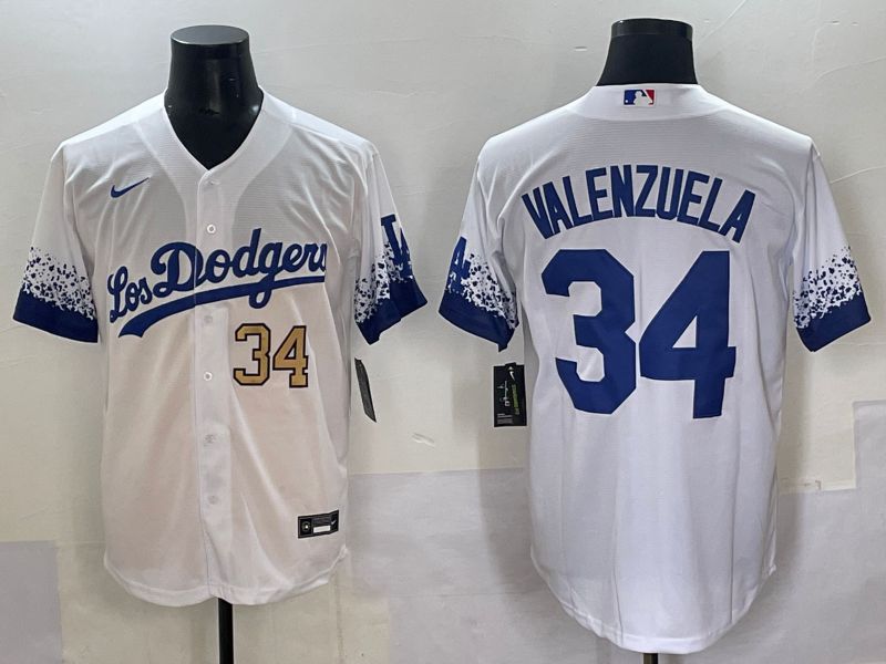Men 2025 Los Angeles Dodgers #34 Valenzuela White blue City Edition Nike MLB Jersey style 4
